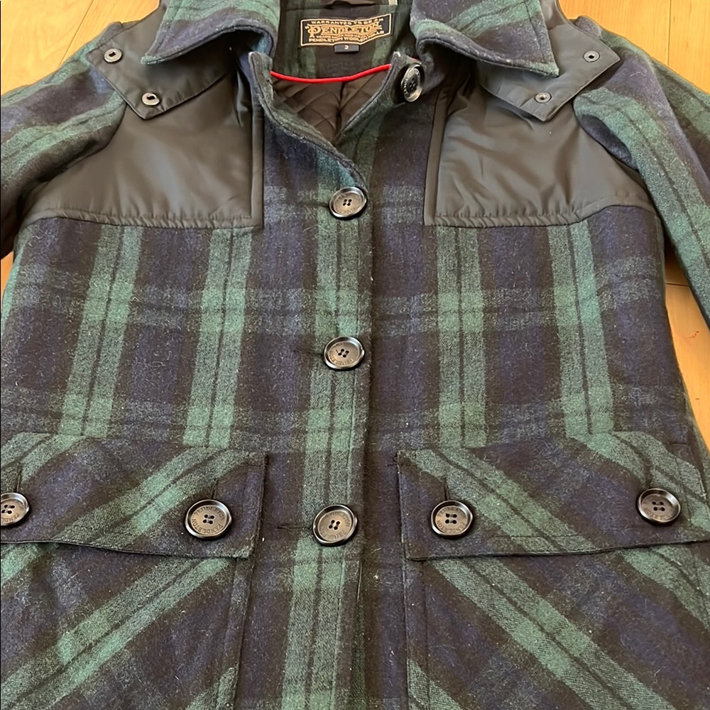Pendleton Blue and Green Plaid Trench Coat size 2 - Picture 3 of 15
